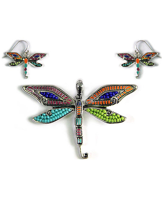 Mosaic Art Dragonfly Pendant Set