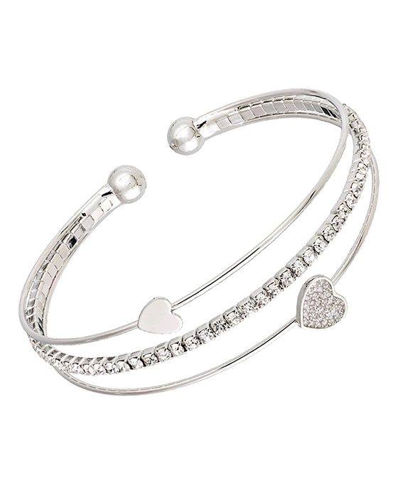 3 Line CZ Heart Shape Wire Bracelet