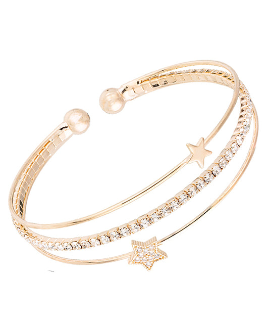 3 Line CZ Star Shape Wire Bracelet