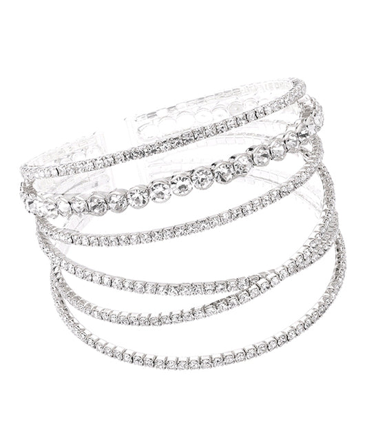 6 Line Rhinestone Mix Desing Wire Bracelet