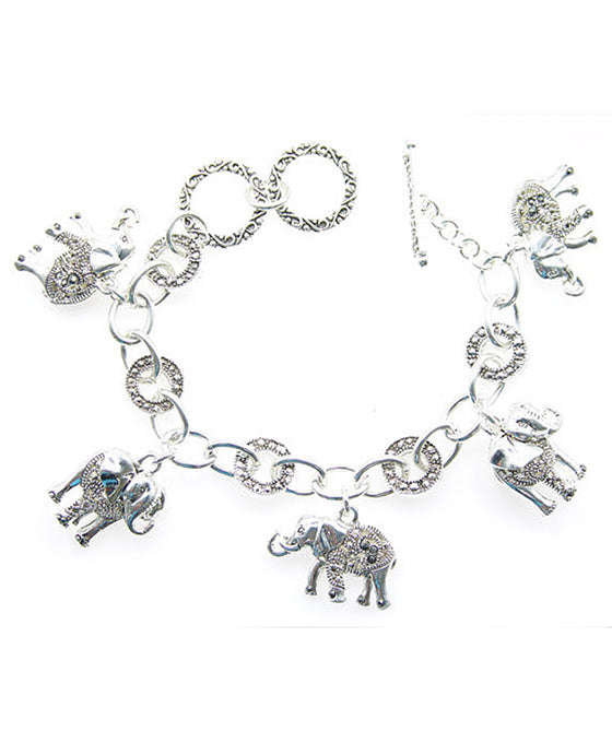 Marcasite Texture Elephant Toggle Brracelet