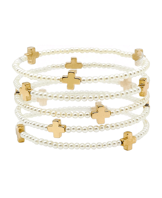 Pearl w/ Cross 5 Set Bracelet