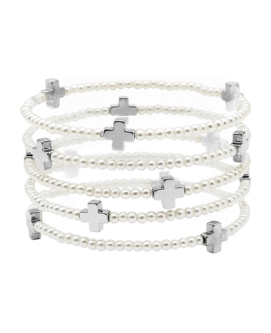 Pearl w/ Cross 5 Set Bracelet