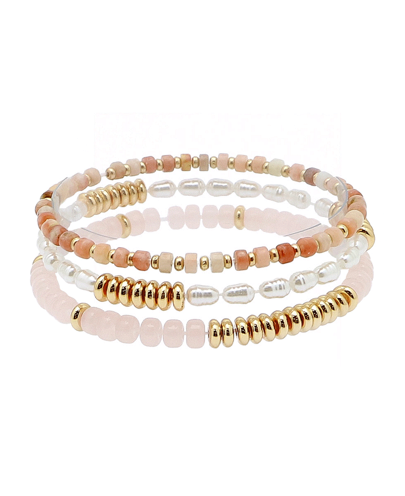 Pearl & Multi Bead 3 Set Bracelet