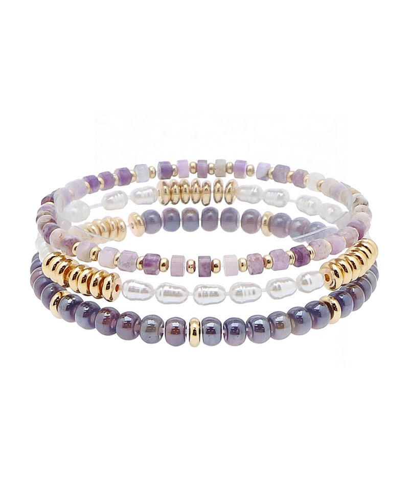 Pearl & Multi Bead 3 Set Bracelet