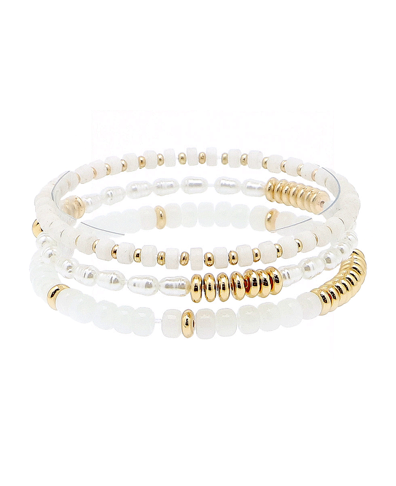 Pearl & Multi Bead 3 Set Bracelet