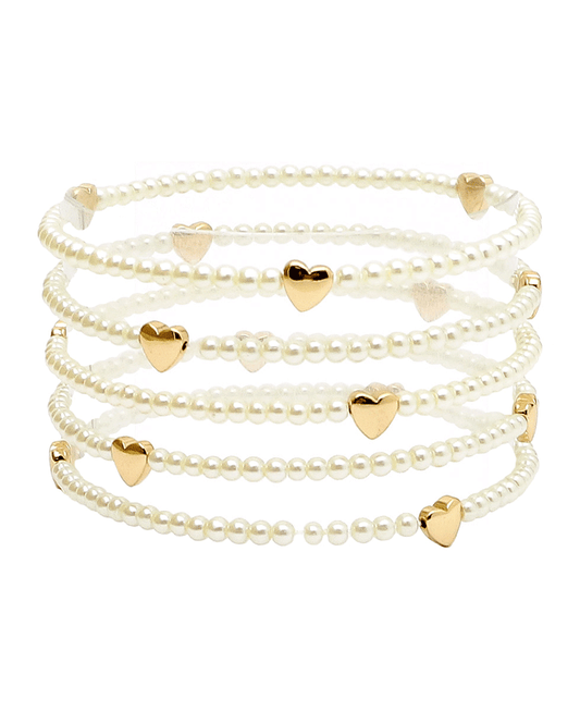 Pearl & CCB Heart 5 Set Bracelet