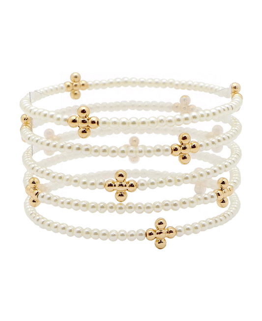 Pearl w/ CCB Cross 5 Set Bracelet