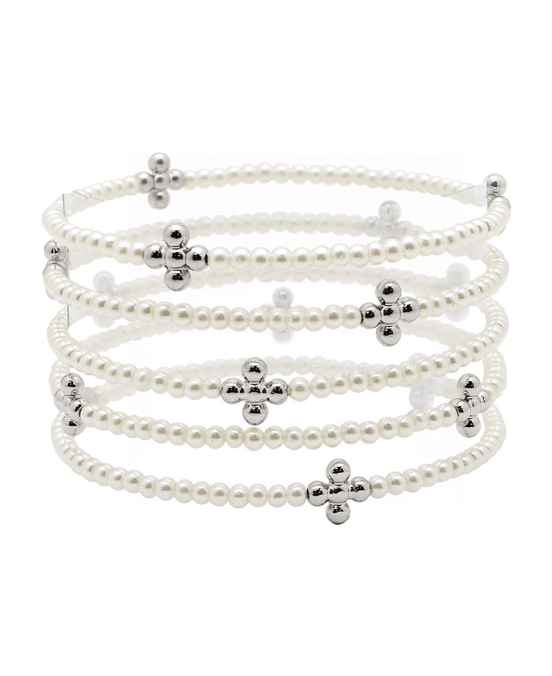 Pearl w/ CCB Cross 5 Set Bracelet