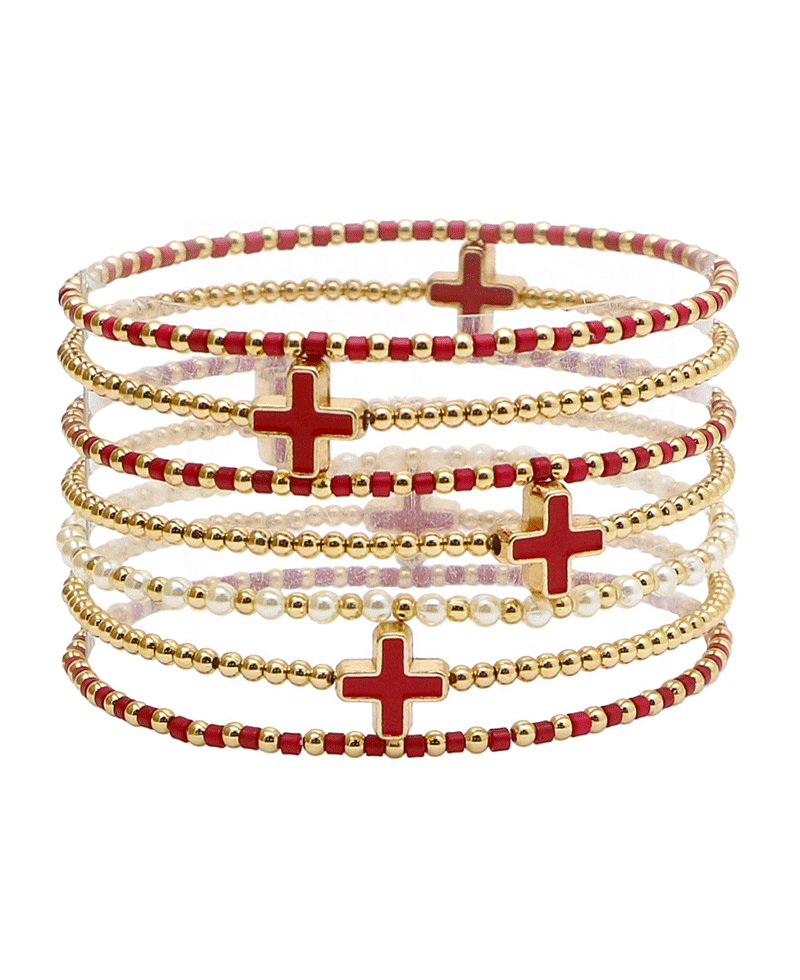 Cross Accent CCB & Pearl 7 Set Bracelet