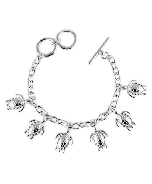 Sea Turtle Theme Silver Look Toggle Charm Bracelet