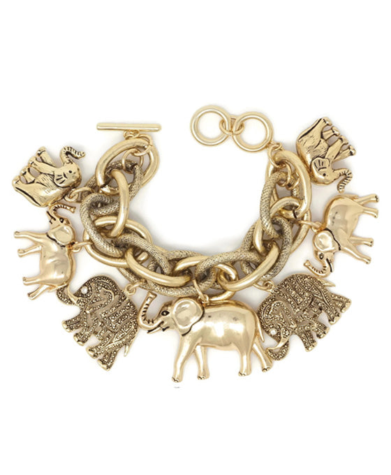 Elephant Multi Charm Toggle Bracelet