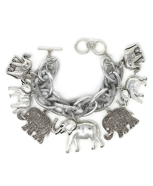 Elephant Multi Charm Toggle Bracelet