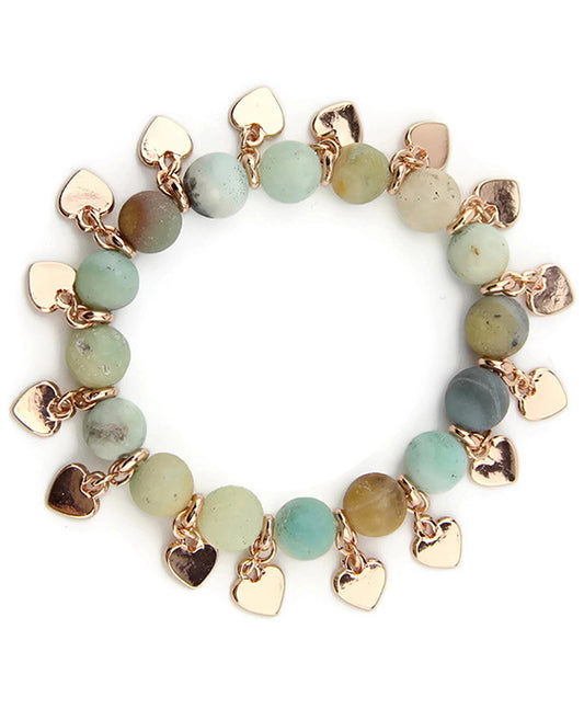 Semi Precious Stone Bracelet w/ Heart Charm