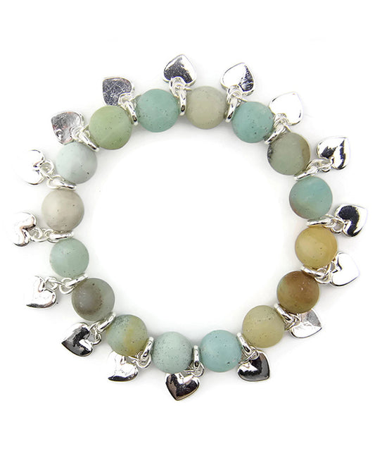 Semi Precious Stone Bracelet w/ Heart Charm