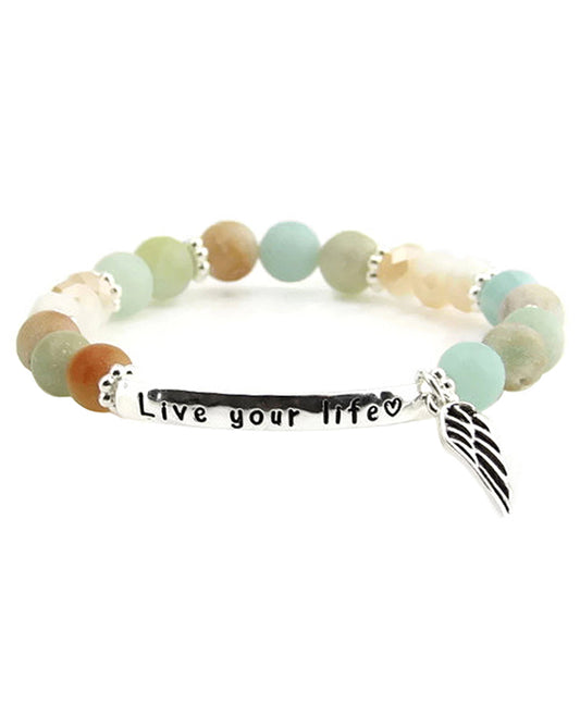 Message w/ Wing Semi Precious Stone Bracelet