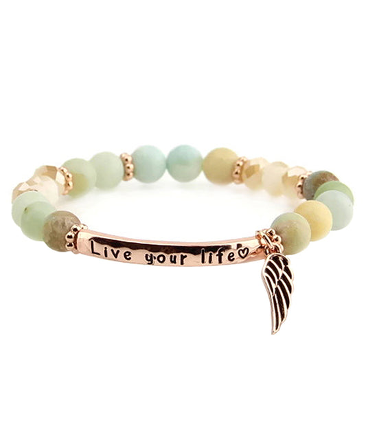 Message w/ Wing Semi Precious Stone Bracelet