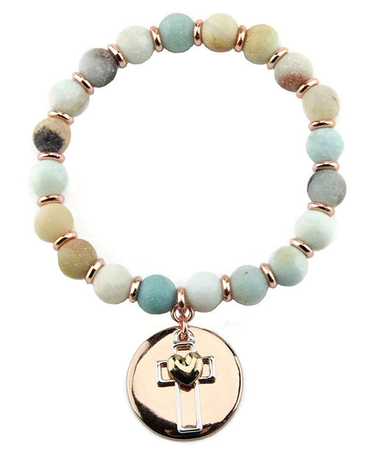 Heart on Cross Semi Precious Stone Bracelet