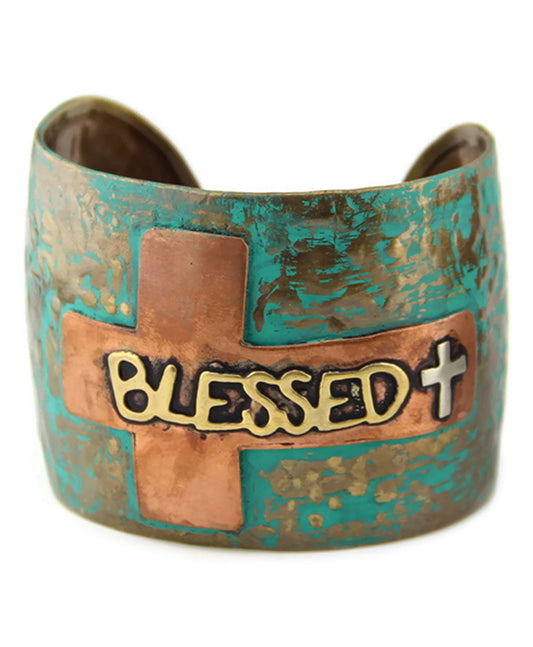 Message Wide Metal Cuff - Blessed