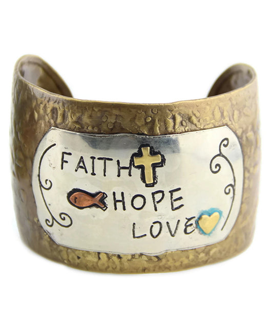 Message Wide Metal Cuff - Faith Hope Love