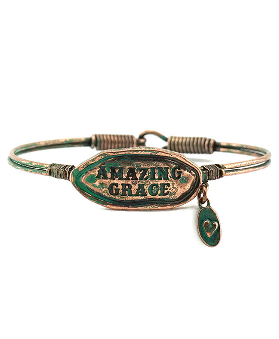 Message Wire Bangle Bracelet - Amazing Grace