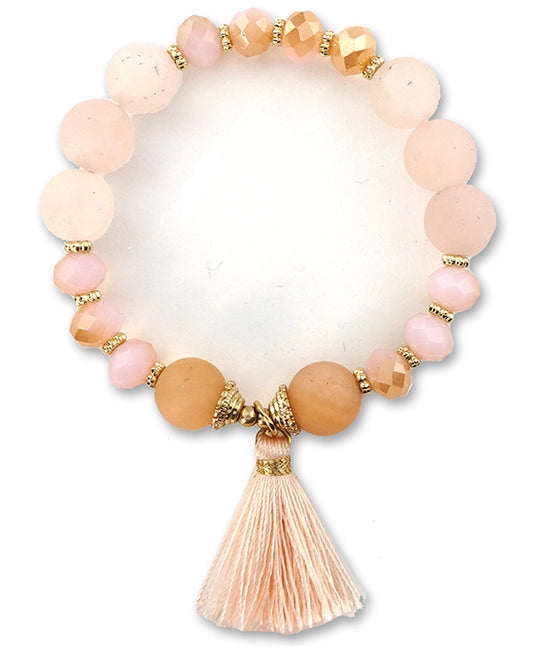 Semi Precious Stone & Glass Bead w/ Tassle