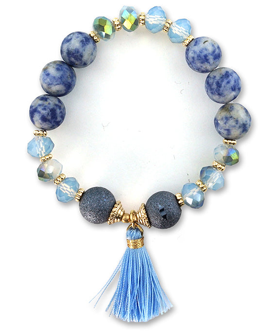 Semi Precious Stone & Glass Bead w/ Tassle