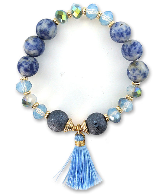 Semi Precious Stone & Glass Bead w/ Tassle