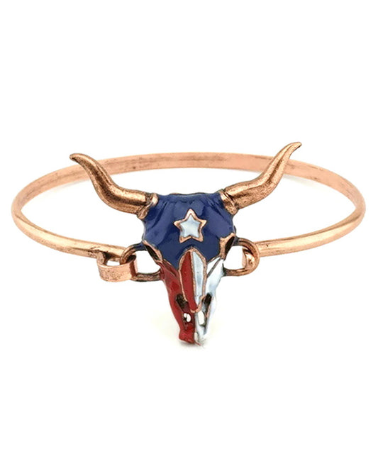 Steer Head Theme Wire Bangle - Texas Flag