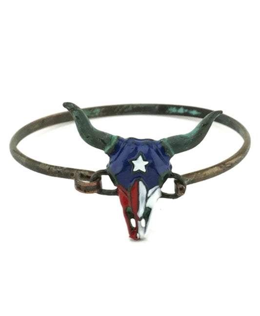 Steer Head Theme Wire Bangle - Texas Flag