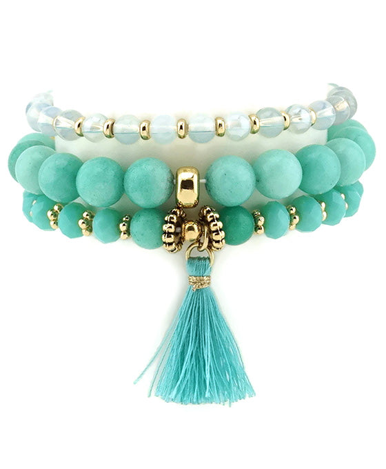 Semi Tone w/ Glass Bead Stackable Bracelet