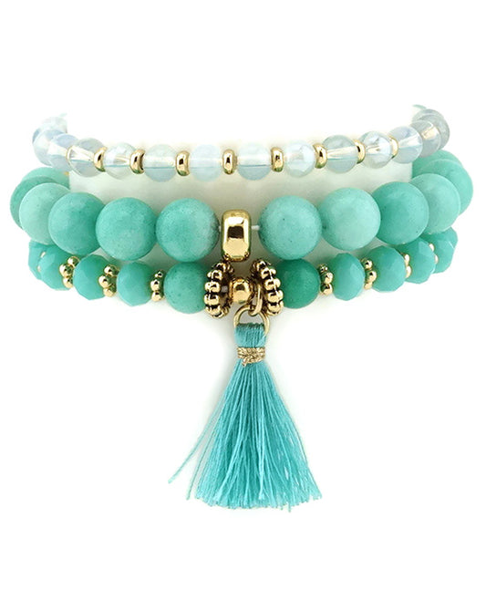 Semi Tone w/ Glass Bead Stackable Bracelet