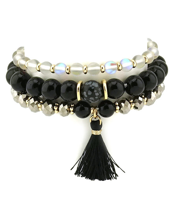 Semi Tone w/ Glass Bead Stackable Bracelet