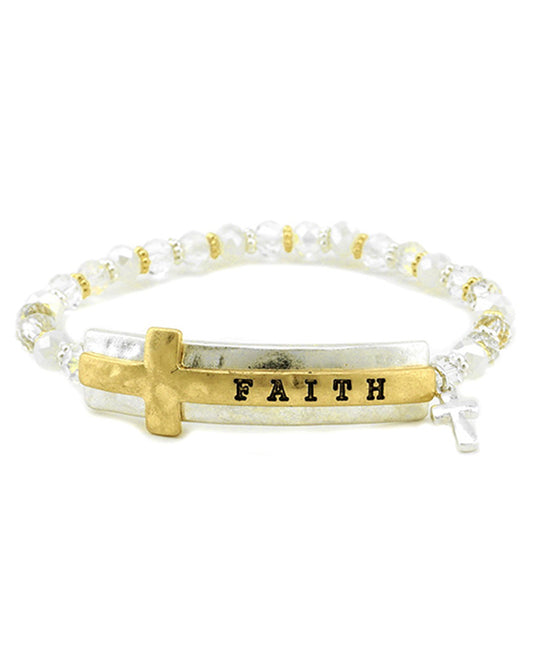 Cross w/ Faith Glass Bead Bracelet