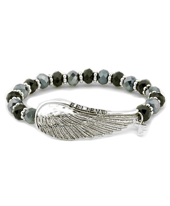 Wing w/ Believe Glass Bead Bracelet