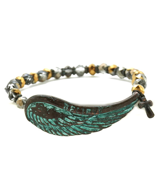 Wing w/ Believe Glass Bead Bracelet