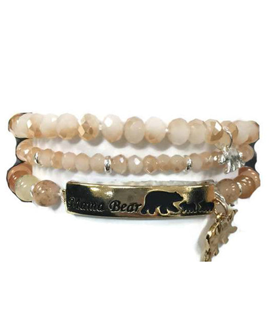 Mama Bear w/ Glass Bead Stackable Bracelet