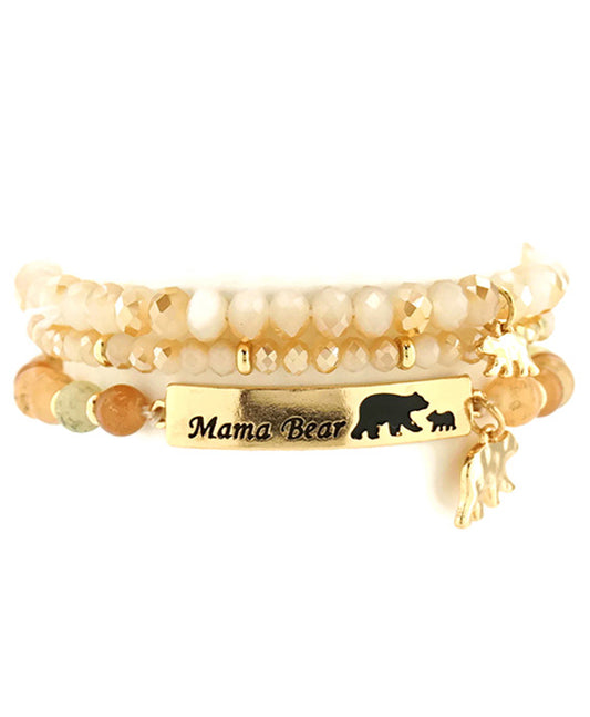 Mama Bear w/ Glass Bead Stackable Bracelet