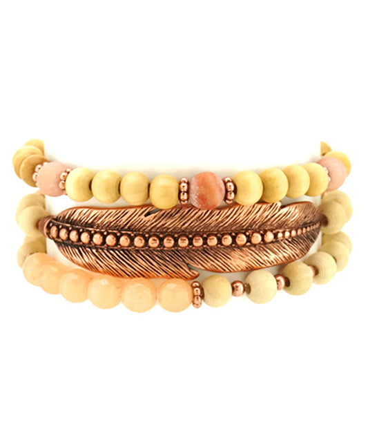 Wood w/ Feather Stackable Bracelet