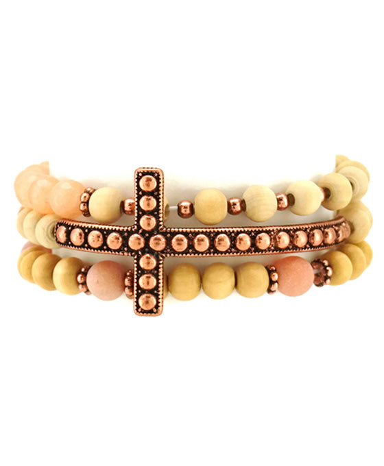 Wood w/ Cross Stackable Bracelet