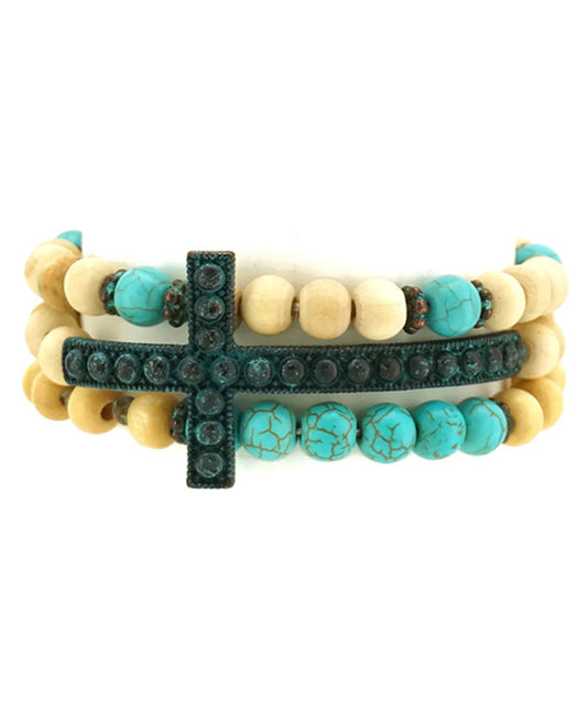 Wood w/ Cross Stackable Bracelet