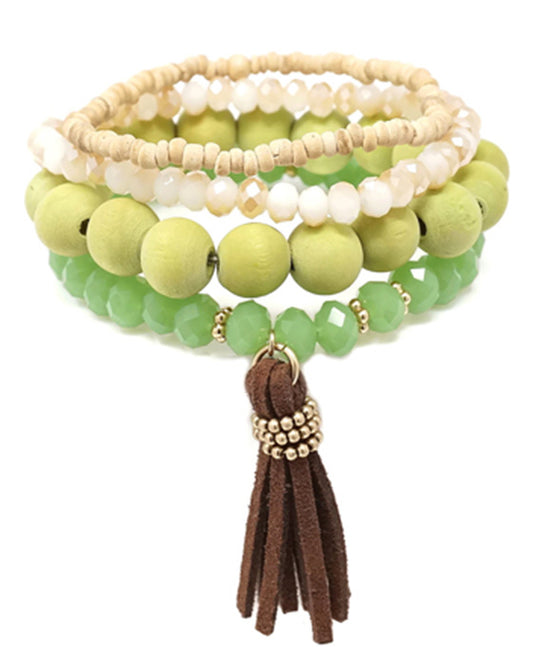 Wood & Glass Bead Stackable Bracelet