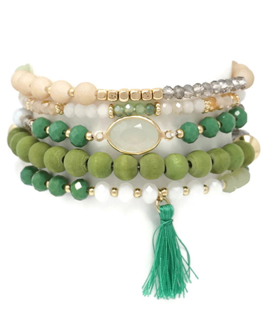 Wood & Glass Bead Stackable Bracelet