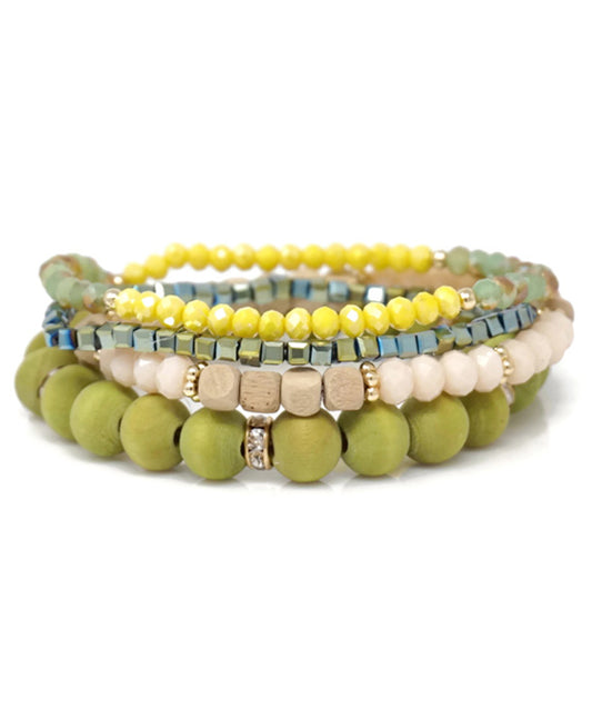 Wood & Glass Bead Stackable Bracelet