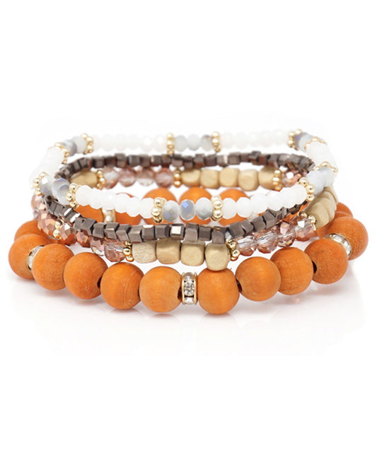 Wood & Glass Bead Stackable Bracelet