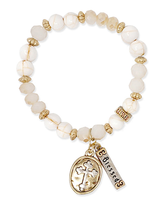 Bead w/ Cross Charm Bracelet - Blessed