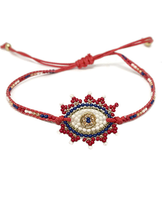 Evil Eye Seed Bead Tie Bracelet