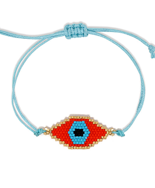 Evil Eye Seed Bead Tie Bracelet