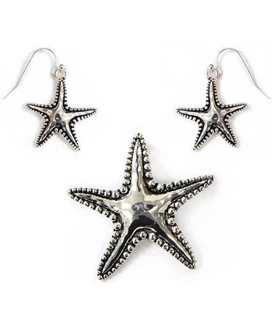 Hammering Texture Star Fish Pendant Set