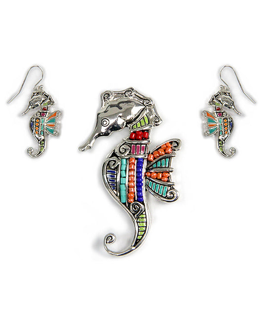 Mosaic Art Sea Horse Pendant Set